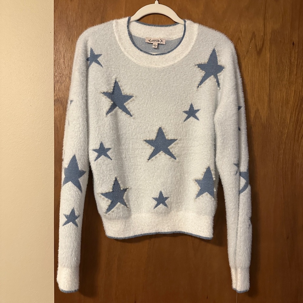 Women's Star Pattern Sweater - Blue and White